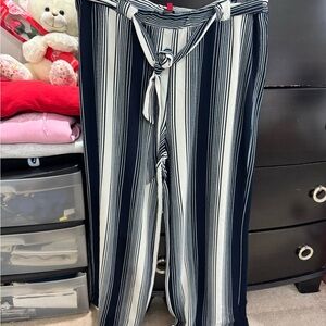 Kiss Navy and White Striped Flare Pants